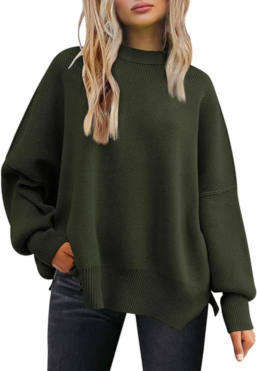 Round-neck batwing long-sleeved sweater