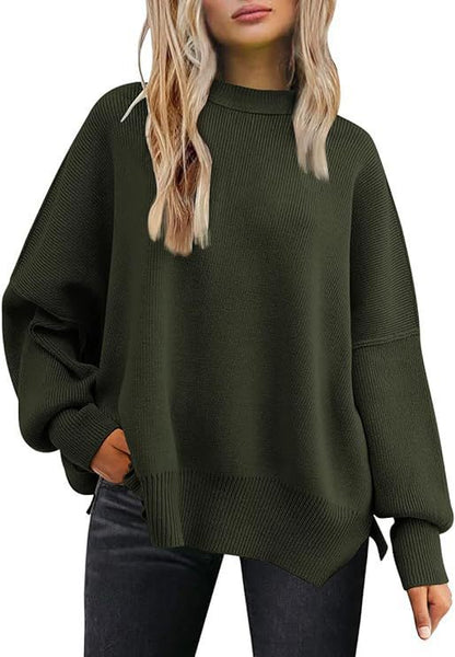 Round-neck batwing long-sleeved sweater
