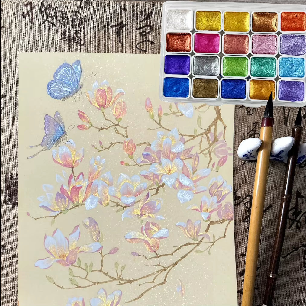 20 Color Pearl Watercolor Pigment, Solid Packaging for Traditional Chinese Painting, Tangka Calligraphy, Color Painting