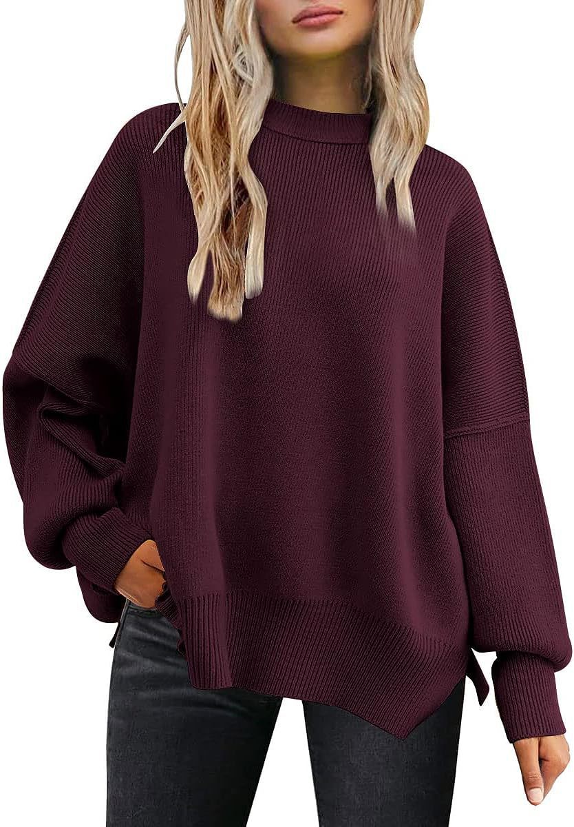 Round-neck batwing long-sleeved sweater