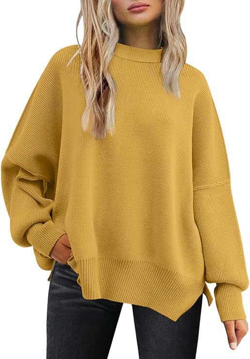 Round-neck batwing long-sleeved sweater