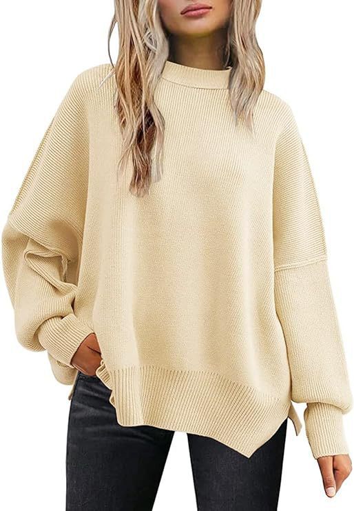 Round-neck batwing long-sleeved sweater