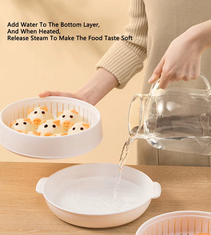 Microwave Heating Steamer Household Large Capacity Steamer Kitchen Steamer Box Steamer Rack Can Exhaust Steam