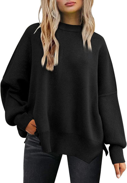 Round-neck batwing long-sleeved sweater