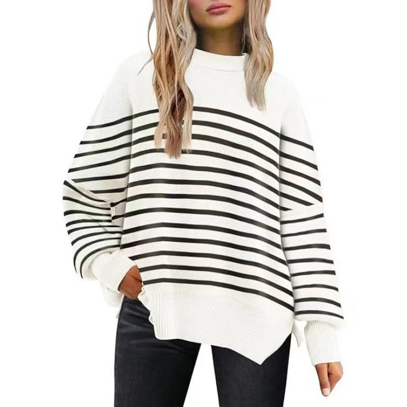 Round-neck batwing long-sleeved sweater
