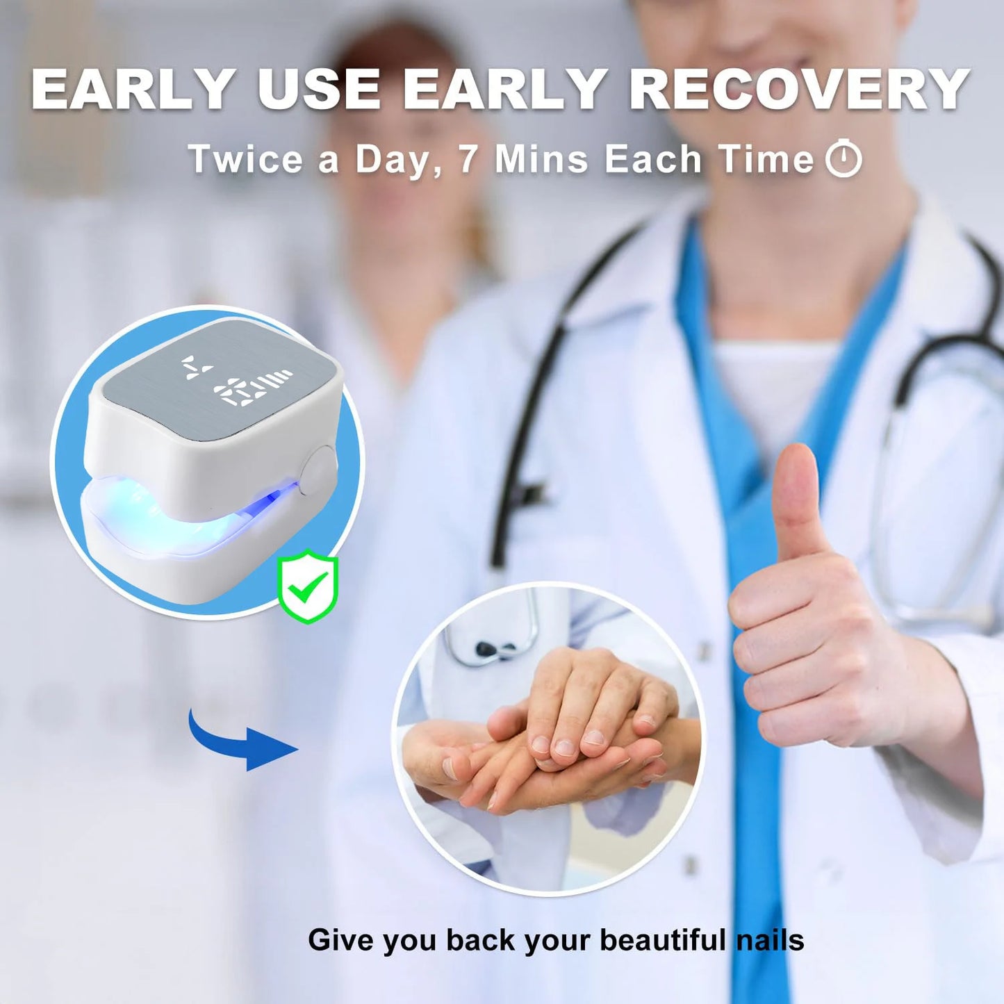 Nail Fungus Treatment LED Laser Device for Cleaning Onychomycosis USB Charge 905Nm Infrared Light 470Nm Blue Light Nail Salon