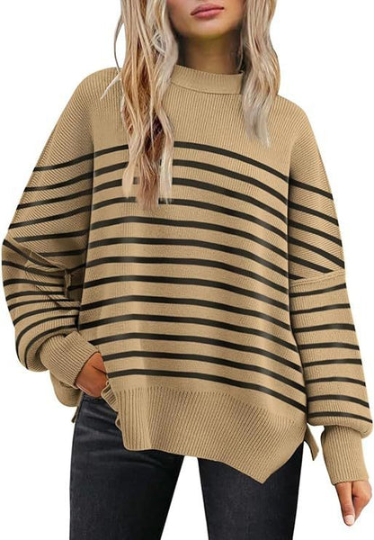 Round-neck batwing long-sleeved sweater