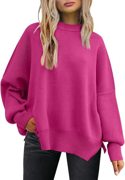 Round-neck batwing long-sleeved sweater