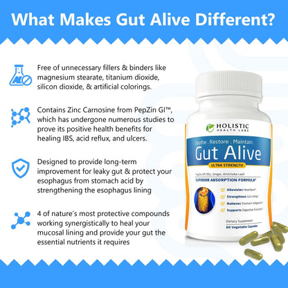Gut Alive Digestive Health Support 60 Caps – IBS, Acid Reflux, Heartburn Relief