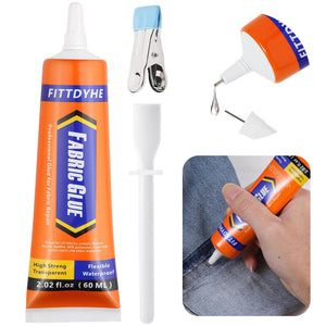 Fabric Glue Permanent, 60 ML Washable Clear Clothing Glue, Super Fabric Adhesive for Rhinestones