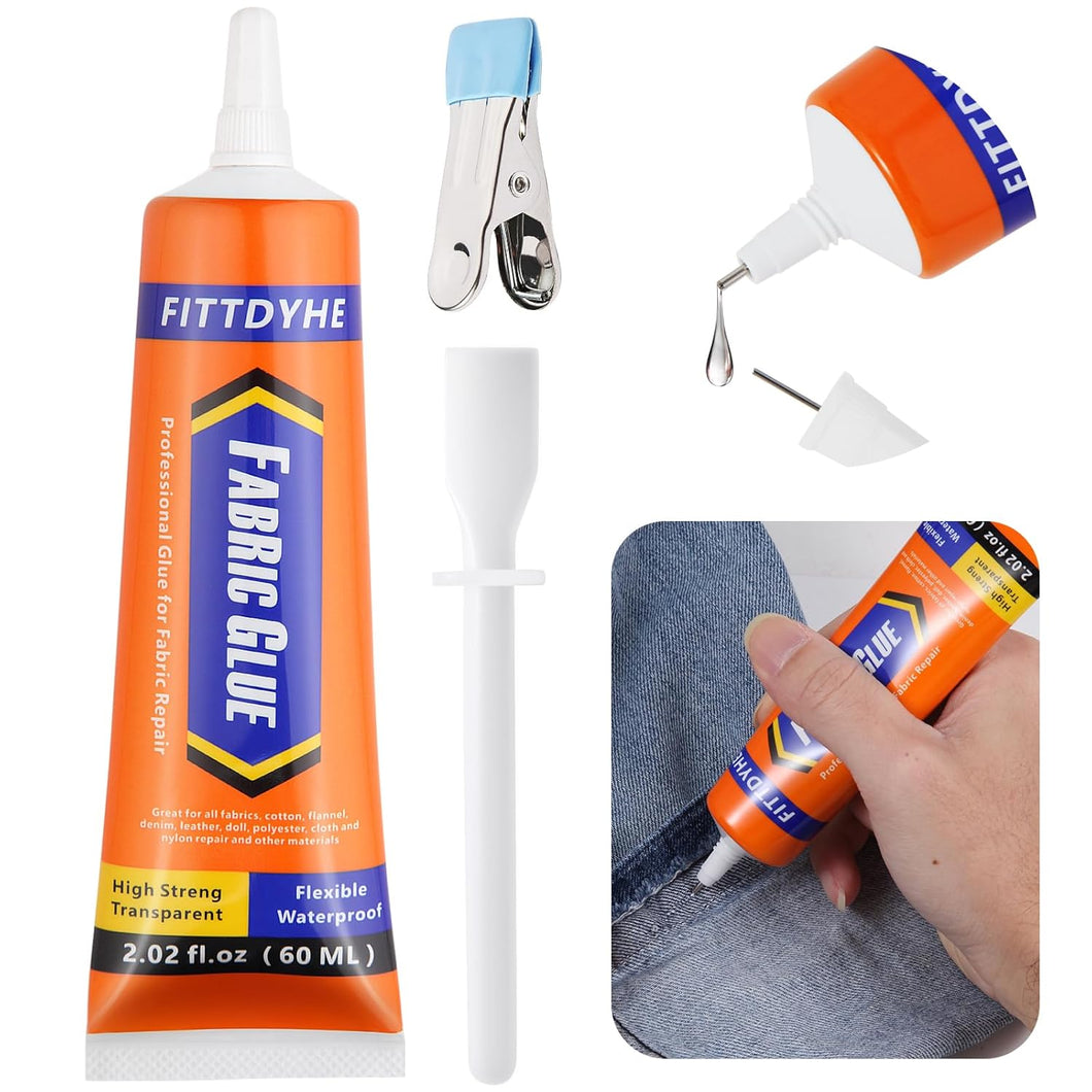 Fabric Glue Permanent, 60 ML Washable Clear Clothing Glue, Super Fabric Adhesive for Rhinestones