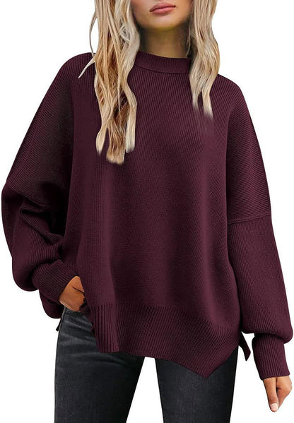 Round-neck batwing long-sleeved sweater