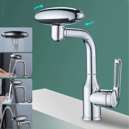 Multi Functional Waterfall Basin Faucet 4 Water Outlet Mode Spray Faucet 360°Rotation,Hot Cold Water Sink Mixer Tap for Bathroom