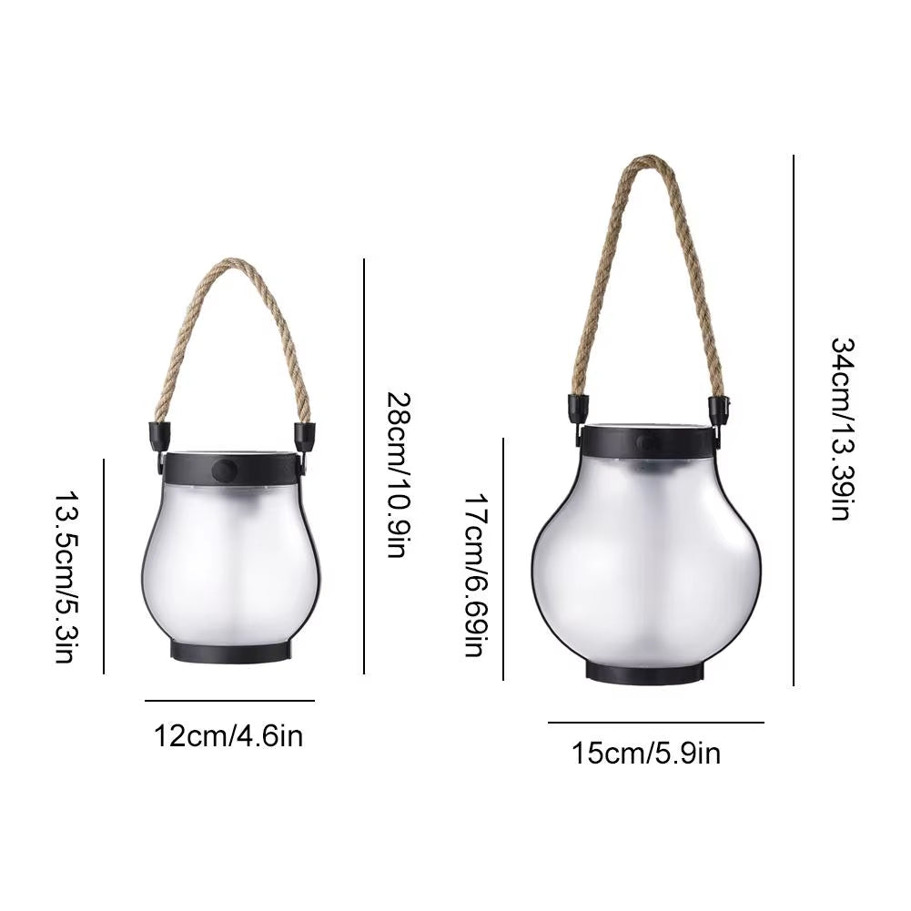 Solar Flame Lamp Rechargeable Hanging Courtyard Decoration Garden Lantern Lighting Lamp with Hemp Rope Outdoor Camping Lamp