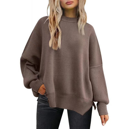 Round-neck batwing long-sleeved sweater