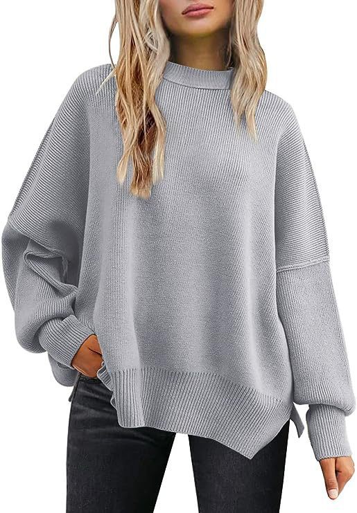 Round-neck batwing long-sleeved sweater
