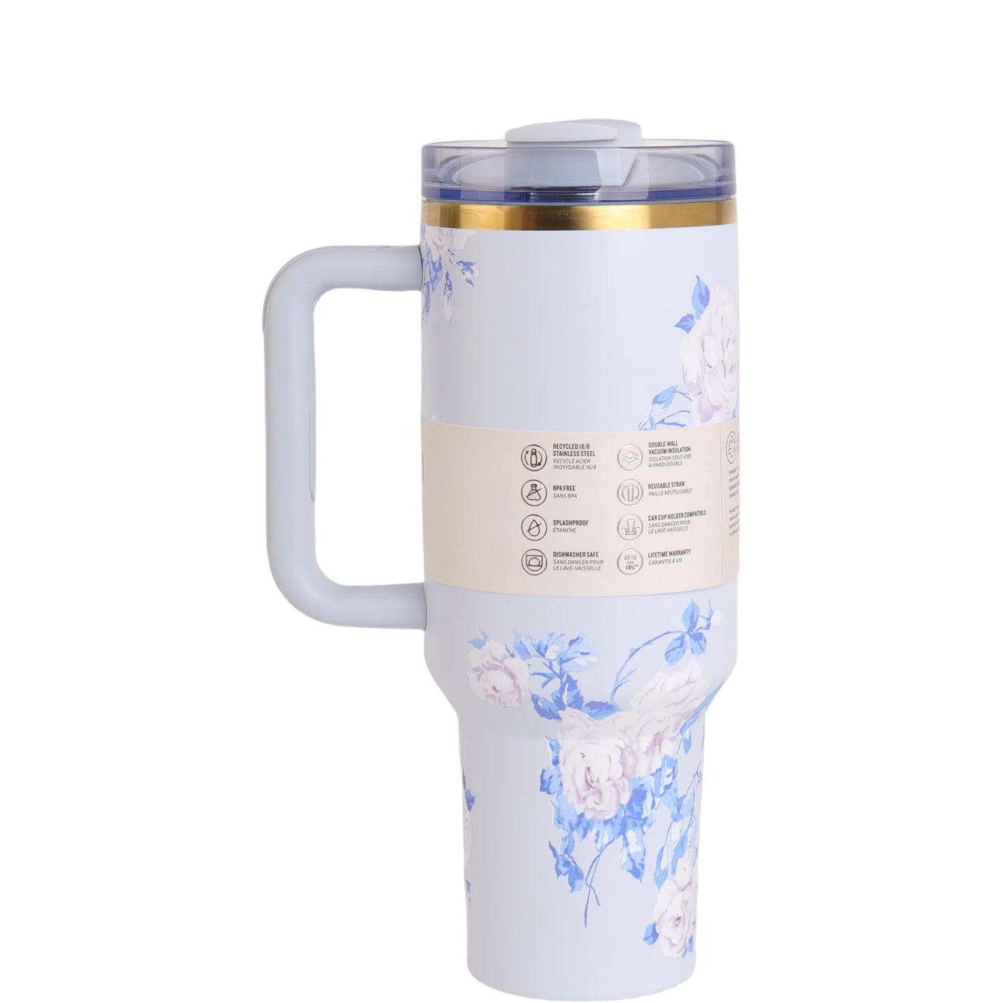 New stainless steel vacuum travel mug with handle, lid and straw, large capacity water bottle, 40 ounces
