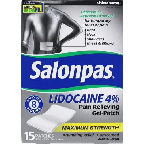 Salonpas Licodaine Pain Relieving Maximum Strength Gel Patch 15 Patches - 2 Pack