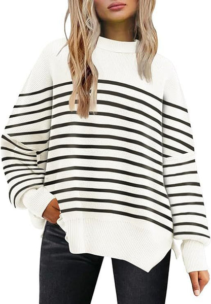 Round-neck batwing long-sleeved sweater