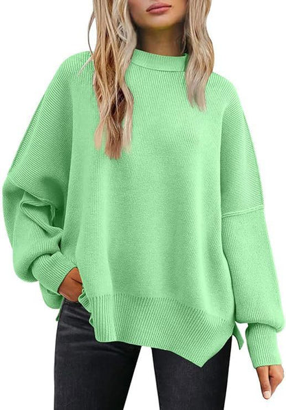Round-neck batwing long-sleeved sweater