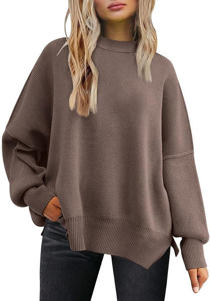 Round-neck batwing long-sleeved sweater