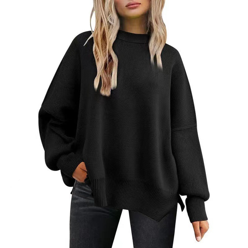 Round-neck batwing long-sleeved sweater