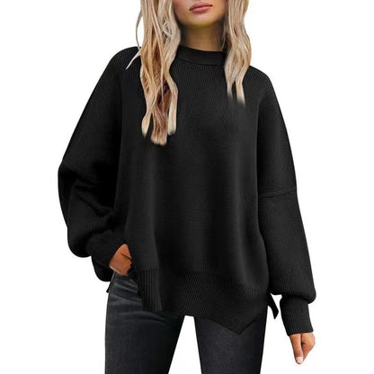 Round-neck batwing long-sleeved sweater