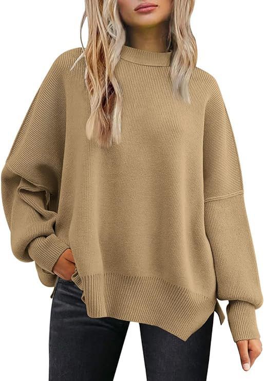 Round-neck batwing long-sleeved sweater