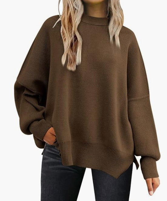 Round-neck batwing long-sleeved sweater