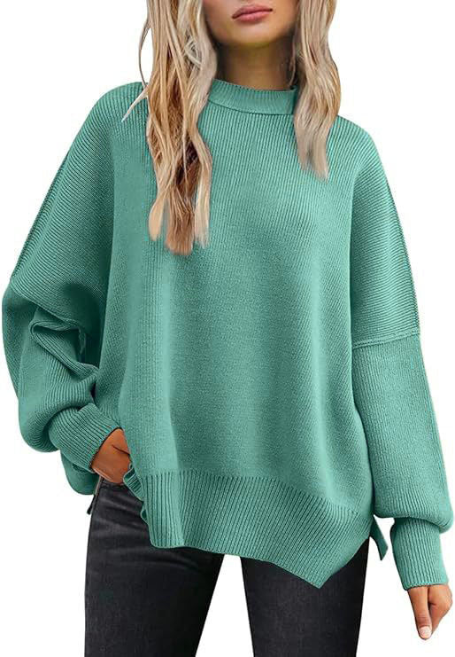 Round-neck batwing long-sleeved sweater