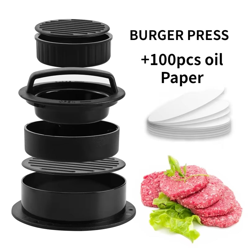 ABS Hamburger Press Meat Pie Press Stuffed Burger Mold Maker with Baking Paper Liners Patty Pastry Tools BBQ Kitchen Accessories