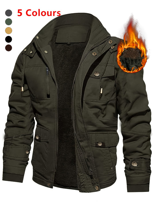 Birmnova Men'S Thickened Warm Mid-Length Heavyweight Jacket with Detachable Hood