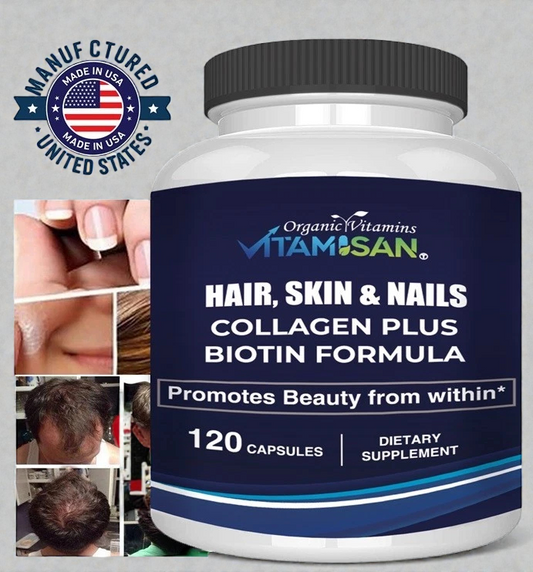 Organic Biotin & Collagen Hair Growth Supplement Hair, Skin, Joints Vitamins 120