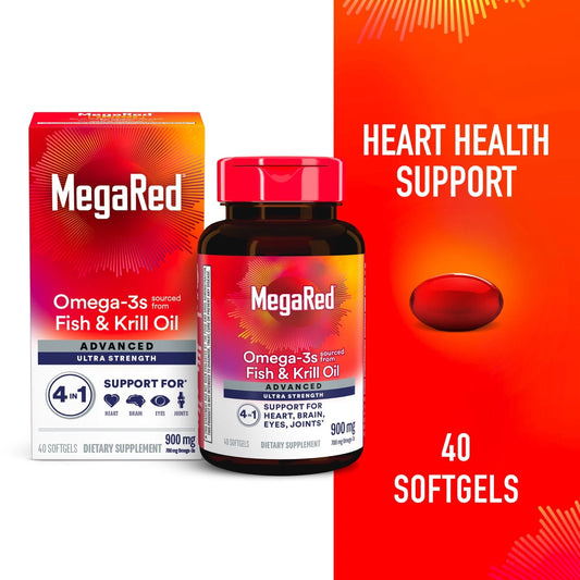 MegaRed Advanced Ultra Strength Omega-3s Fish & Krill Oil Softgels, 900mg, 40 Ct