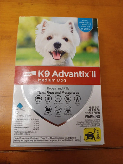 Bayer K9 Advantix II Flea & Tick Spot Treatment for Dogs, 11-20 lbs - 6 Pack NEW