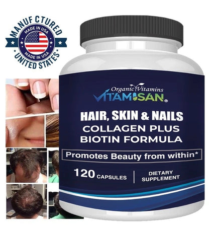 Organic Biotin & Collagen Hair Growth Supplement Hair, Skin, Joints Vitamins 120