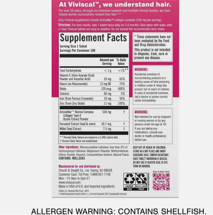 Viviscal Professional Hair Supplement Growth Tablets for Women 180 EXP 07 2027