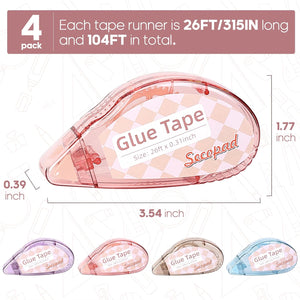 Scrapbook Tape, 4 Pack Double Sided Tape Roller for Crafts, Adhesive Glue Runner Scrapbooking Supplies Journaling School Office