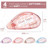 Scrapbook Tape, 4 Pack Double Sided Tape Roller for Crafts, Adhesive Glue Runner Scrapbooking Supplies Journaling School Office